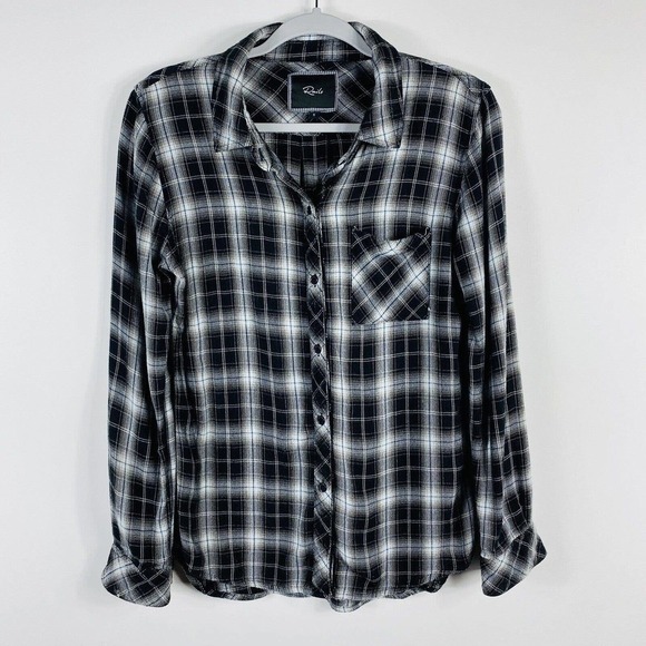 Rails Tops - Rails Size Small Plaid Long Sleeve Button Top Black White